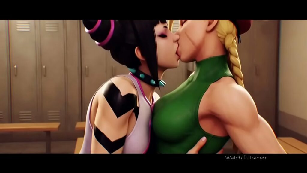 3D scene with two women in a locker-room setting