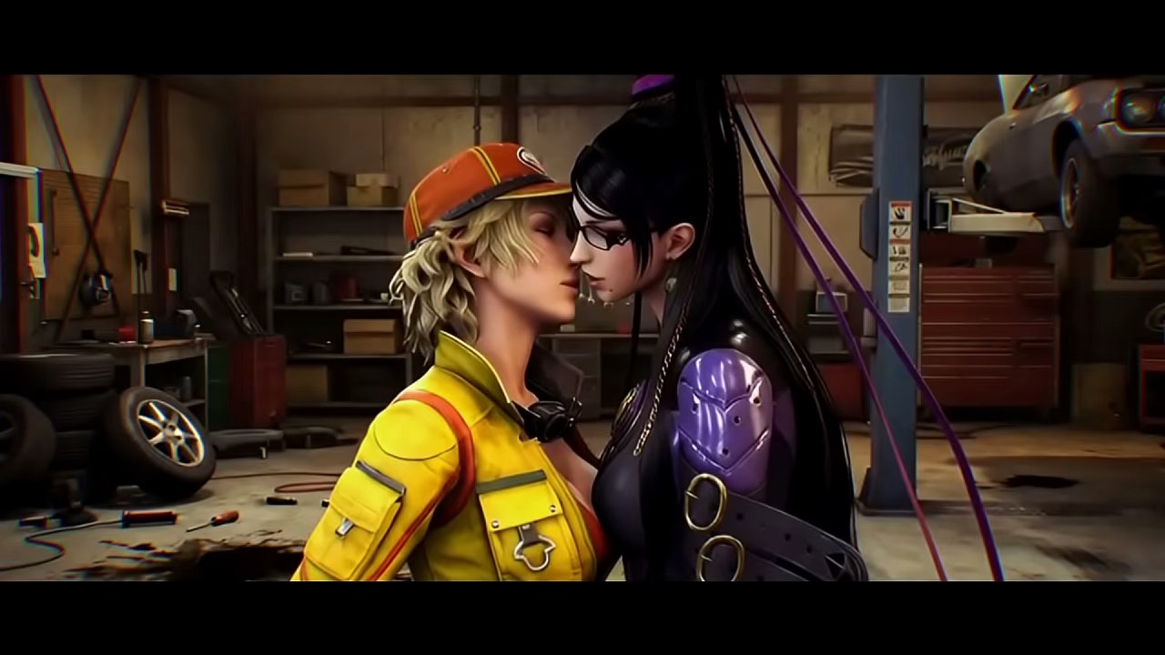 Bayonetta x Cindy Aurum Lesbian Kissing