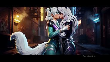 Black Cat x White Fox Lesbian Kissing