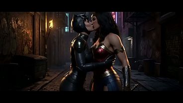 Catwoman x Wonder Woman Lesbian Kissing