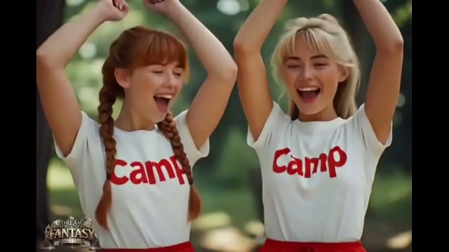 Две женщины на улице в одинаковых белых футболках CAMP