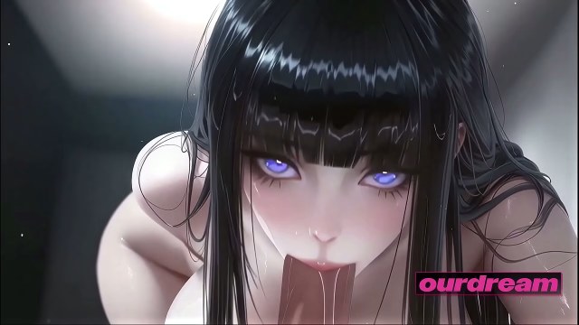Chica de pelo negro y ojos violetas inclinada para una mamada en un interior oscuro con luz de neón
