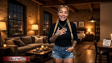 Rubia con trenzas: mamada en estudio y tatuajes